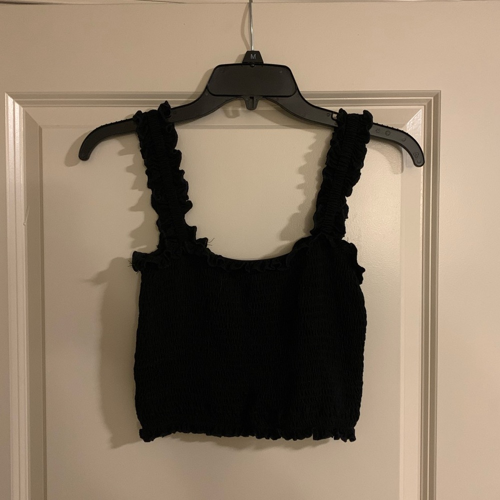 SHEIN Black Ruffled Crop Top